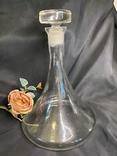 Vintage Large Mid Century MCM Clear Leaded Crystal Glass Decanter W Topper Lid picture