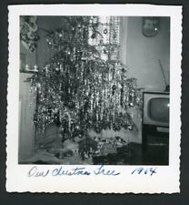 Christmas Tree Nativity Tinsel Living Room TV Photo 1950s Interior Television picture