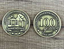 Carrollton Texas Centennial 100 Year Gold Tone Challenge Coin 1913-2013 Set of 2 picture