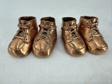 2 Pair Vintage Bronze Copper Baby Shoes Mid Century Lace-ups picture
