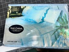 Vtg Cannon Twin Flat Sheet Heritage Lace Eyelet Blue Royal Family Percale NIP picture