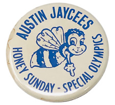 Vintage 1970s Austin MN Jaycees Honey Sunday Special Olympics Pinback Button picture