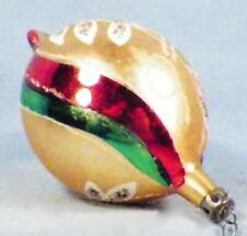 Christmas Ornament Mercury Glass Flowers Gold Red Green Stripe Oval Poland #112 picture