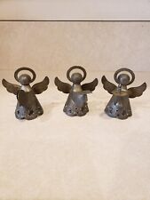 Silver Tone Angel Figures Set Of 3 Christmas Ornaments picture
