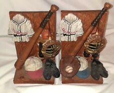 Set of Two Baseball Theme Resin Book Ends 3D Hand painted  Kids Room 7 1/2