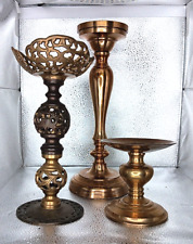Vintage Eclectic Brass Candlesticks Set of 3 Graduated Sizes picture