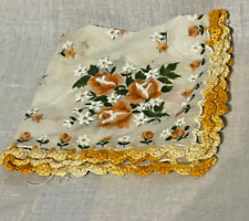 Vintage Handkercheif Hanky Floral Yellow & Orange Hand Crocheted Boarder Cottage picture
