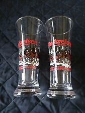 2 Christmas Budweiser Clydesdale Horses Fluted Beer Glass Vintage 1989 picture