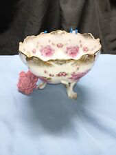 Antique Vintage Steinmann Germany Bridal Rose 3 Footed Bowl Gold Trim picture