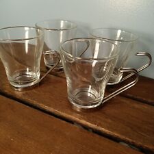 Vintage Vitrosax Italy Espresso Tea Glasses, Chrome Band & Handle, Set Of 4 picture