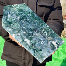 7.7LB Large Natural green druzy moss agate quartz obelisk crystal aura healing picture