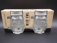 AMERICAN ATELIER Wise Owl Salt & Pepper Shaker Set Clear Jar Handled Metal Lid  picture
