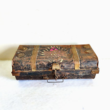 1940s Vintage Old Primitive Handpainted Treasure Trunk Box Rare Decorative T151 picture