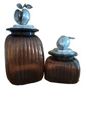 2 Large Amber Canister Fruit Top picture