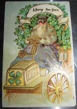 Vintage Christmas Happy New Year Embossed Postcard Santa Germany 4 Leaf Clover picture