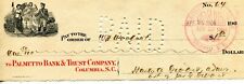 1904 PALMETTO BANK & TRUST CO COLUMBIA SC CHECK NICE SC VIGENETTE SOLDIER SEALS picture