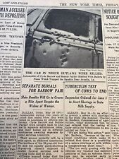 Newspaper 1934 Separate Burials For Bonnie And Clyde Bullet Riddled Car See picture