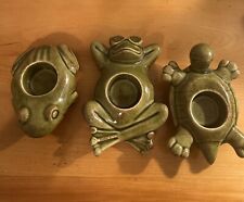 VTG, PartyLite Set Of 3-2 Frogs& 1 Turtle Green Ceramic Votive Candle Holders picture