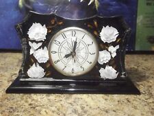 Vintage Lanshire Clock Chicago IL USA Lucite Translucent Black White Roses Rare picture