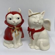 Lenox White Cat Angel and Devil Salt and Pepper Shaker Figurine Set picture
