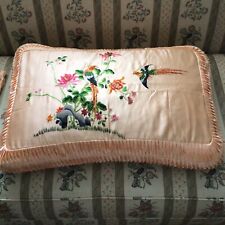 2 Vtg Silk Embroidery Cushion Pillow Covers 25