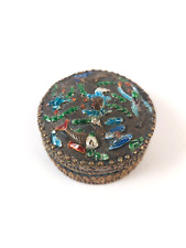 Vintage Chinese Brass & Enamel Marine Animals Hammered Decorated Vanity Pill Box picture