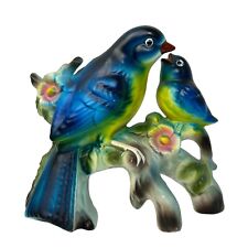 Vintage 1950s NORLEANS JAPAN Mom Bluebird & Baby on Branch Figurine Colorful picture