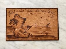 Antique 1905 Leather Postcard Little Girl Fishing At Sylvan Beach NY Posted picture