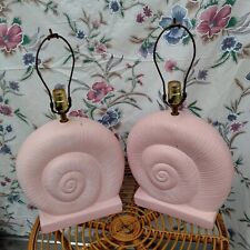 Vintage Pair Of Pink Coastal Ceramic Nautilus Seashell Table Lamps picture
