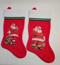 Vintage Red Felt Embossed Santa Stockings - Rennoc Santas Set of 2 picture