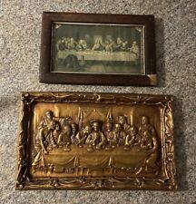 VINTAGE “THE LAST SUPPER” WOOD FRAMED PICTURE AND ARTISTIC PLAQUE COMBO DEAL picture