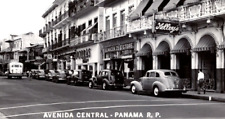 c1952 RPPC Avenida Central Panama Storefronts Classic Cars VINTAGE Postcard picture