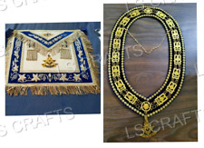 Masonic Past Master 100% Lambskin Apron Blue Velvet & Chain Collar +Free Jewel picture