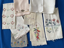 8 Vintage Tea Hand Guest Towels Linen Embroidered LOT Farm Estate Find Imperfect picture