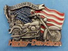 Harley-Davidson Belt Buckle M/C American Flag  Statue Of Liberty 1991 Baron New picture