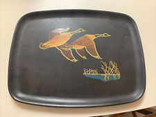 Couroc MCM Black Tray Brass Inlay Art Cloisonne Duck Bird Monterey CA. picture