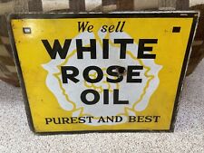 Original Vintage Double Sided Porcelain White Rose Sign 19.75” X 16” picture