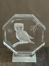 Vtg 80’s Laser Reverse Etched Lucite Acrylic Owl Paperweight Signed J. Robin picture