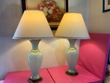 Pair of Vintage French Blue Opaline Gilt Glass Table Lamp with Shades picture