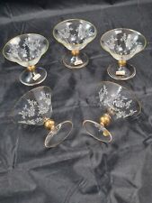 Friedrich Kristall 5 Shot Glass Vintage '50s Gold Ball Short Stemmed & Gold Trim picture