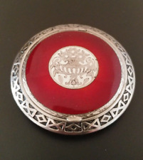 Antique Vintage Compact Red Guilloche Enamel Great Detailed Metal Work 1920s-30s picture