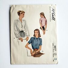 1940s Vintage McCalls 6617 Vintage Collar Blouse Sewing Pattern picture