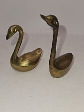 Vintage Pair of Mid Century MCM Solid Brass Swan Figurines Statues 8.5” & 6.5” picture