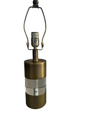 Brass Tone Metal And Solid Crystal Glass Cylinder 18” Table Lamp Light picture