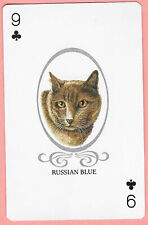 Cat, Russian Blue, Nine of Clubs, 1988, Single Swap Playing Card - Excellent+ picture