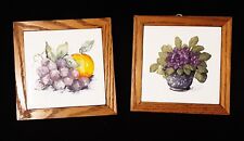 Pair of Vintage Framed Tiles, 1 Fruit, 1 Violet, 5.5