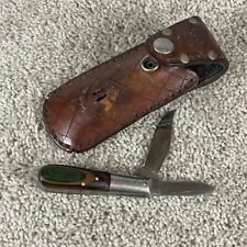 Vintage Barlow Two Blade Pocket Knife W/ Leather Belt Sheath picture