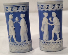 Schafer and Vater German Blue Jasperware Style 15 Mini Vases, Courting Couples picture