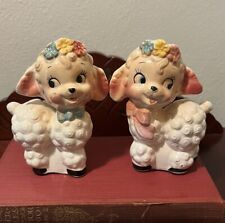 Vintage 1950s Pair Of Anthropomorphic Lamb Ceramic Figurines Japan Rubens Style picture
