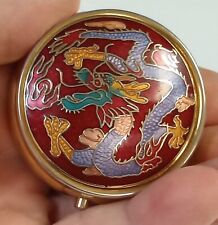 Vintage Chinese Dragon Cloisonne Round Hinged Metal Trinket Pill Snuff Box Tin picture